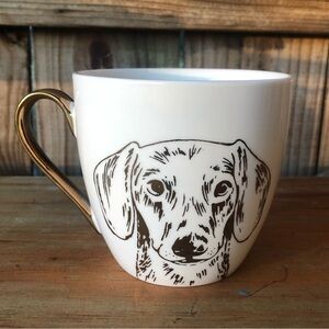 Cambridge Limited Edition White Coffee Cup Gold Dachshund Dog Graphic & Handle